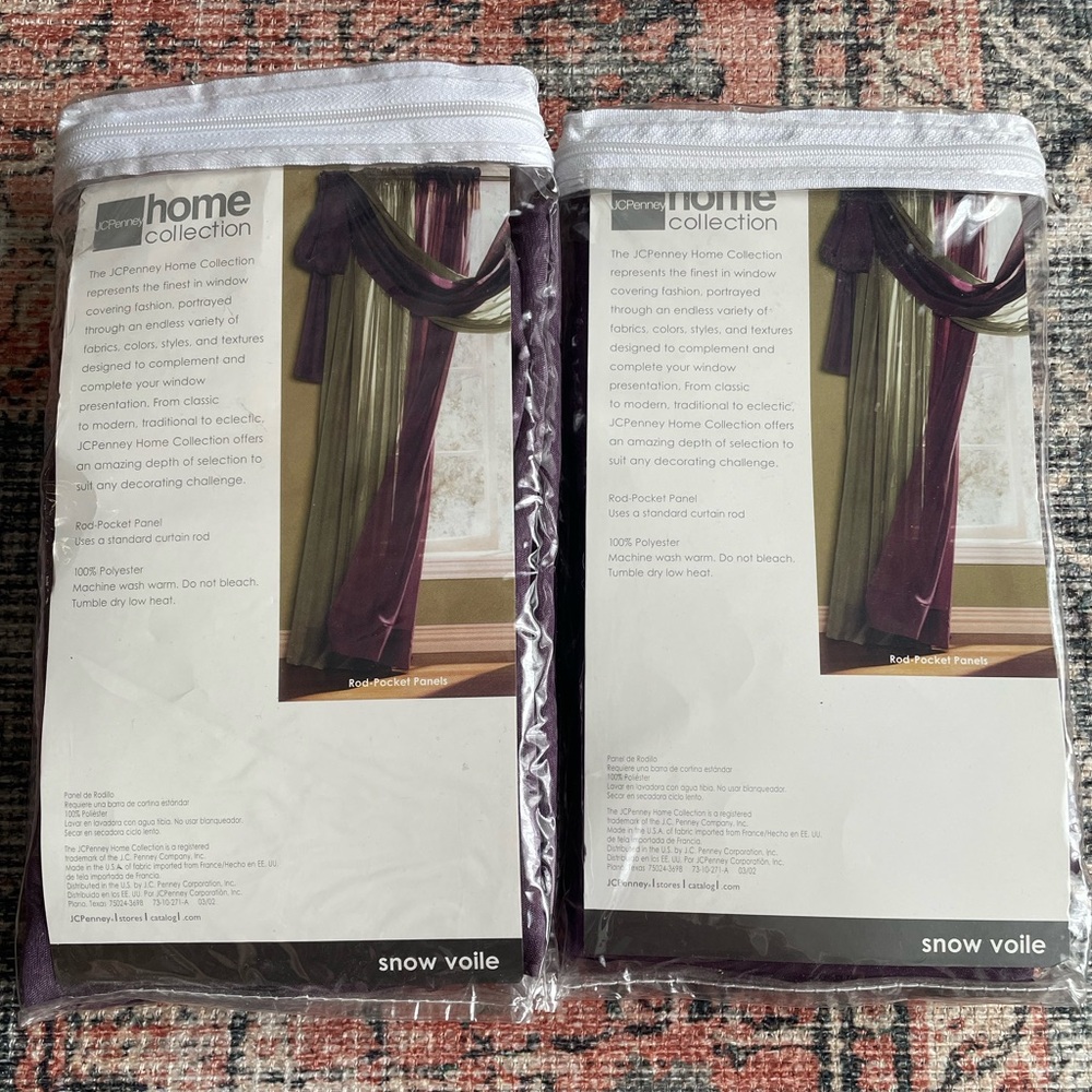 2 JC Penny Home Collection One Rod-Pocket Sheer Panel Snow Voile